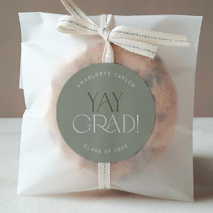 Redonda Fete moderno   Pegatina de Graduación Green Yay