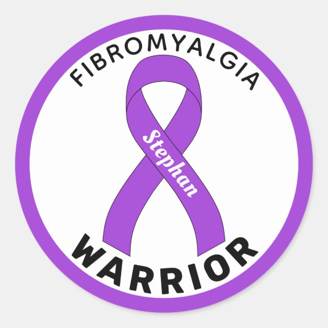 Redonda Fibromialgia Warrior Ribbon Pegatina de Ronda Blan (Anverso)