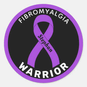 Redonda Fibromialgia Warrior Ribbon Pegatina de Ronda Negr