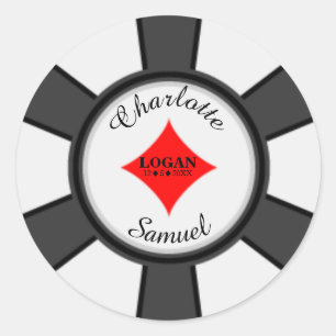 Redonda Fichas de póquer   Boda Vegas Pegatina de Ronda Cl