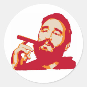 Redonda Fidel Castro con el Pegatina del retrato de cigarr