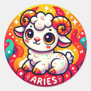 Redonda Fiery Aries Baby Ram Pegatina
