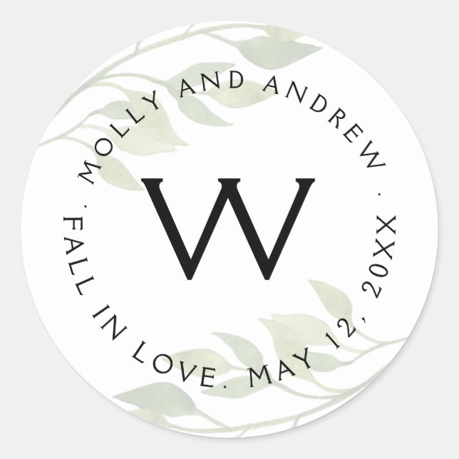 Redonda fiesta/boda PEGATINA de hoja de follaje verde (Anverso)