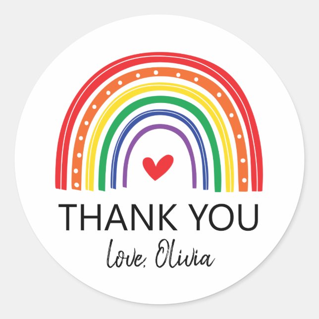 Redonda Fiesta de cumpleaños arcoiris gracias a Pegatina (Anverso)