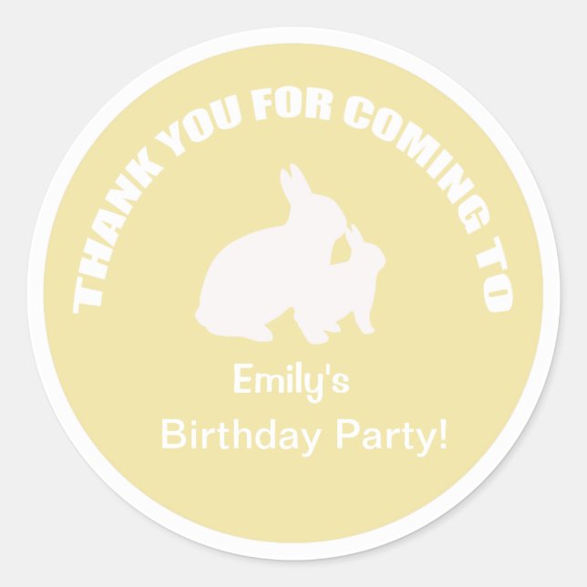 Redonda Fiesta de cumpleaños de conejo gracias pegatina am (Anverso)