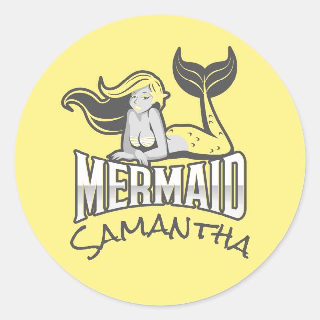 Redonda Fiesta de Sirena Pegatina redondo clásico amarillo (Anverso)