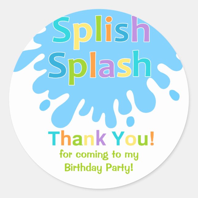 Redonda Fiesta de Splish Splash Pool Pegatina de cumpleaño (Anverso)