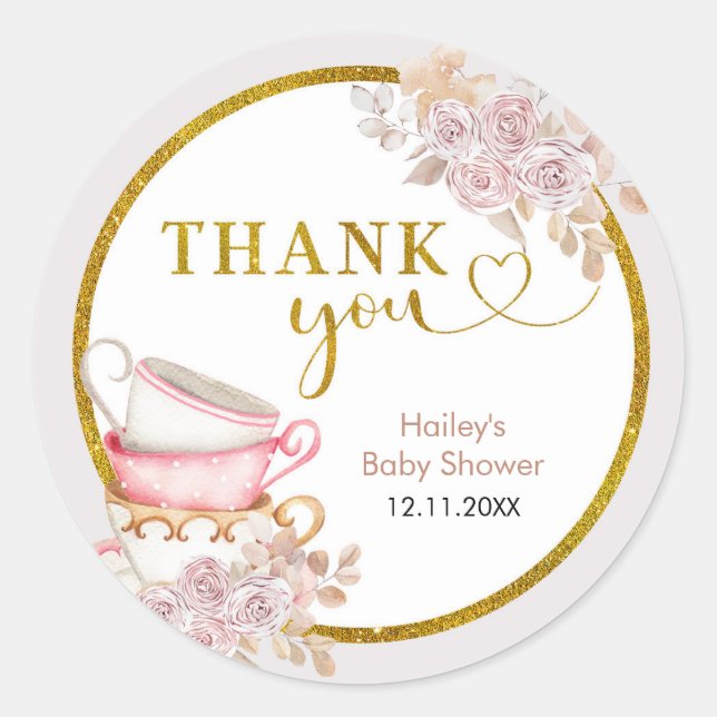 Redonda Fiesta De Té Vintage Gracias Pegatina (Anverso)