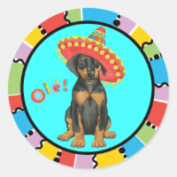 Fiesta Doberman Pinscher Pegatina redondo clásico