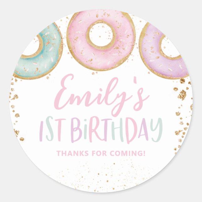 Redonda Fiesta Donut Gracias Pegatina Fiesta de cumpleaños (Anverso)
