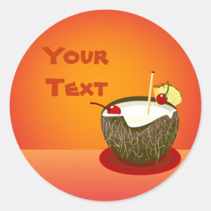 Redonda Fiesta tropical Pegatina de bebida de coco