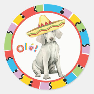 Redonda Fiesta Weimaraner Pegatina Redondo Clásico