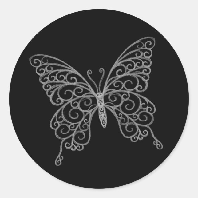 Redonda Filigree Butterfly Pegatina (Anverso)