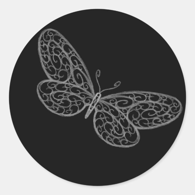 Redonda Filigree Butterfly Pegatina (Anverso)
