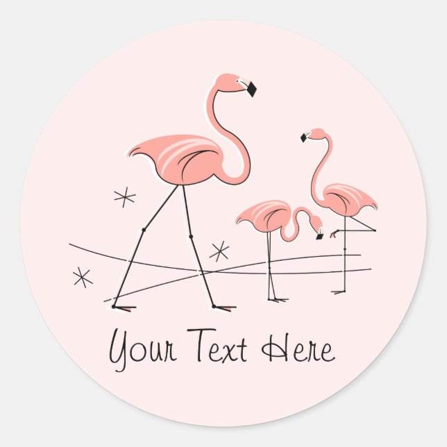 Redonda Flamingo Trío Rosa 2 pegatina de texto (Anverso)