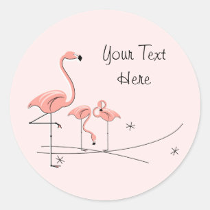 Redonda Flamingo Trío rosa 4 pegatina de texto