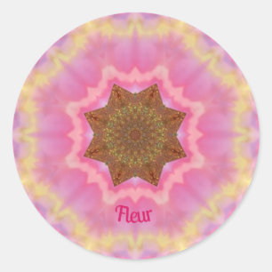 Redonda FLEUR ~ Bonito en pegatina rosa personalizado