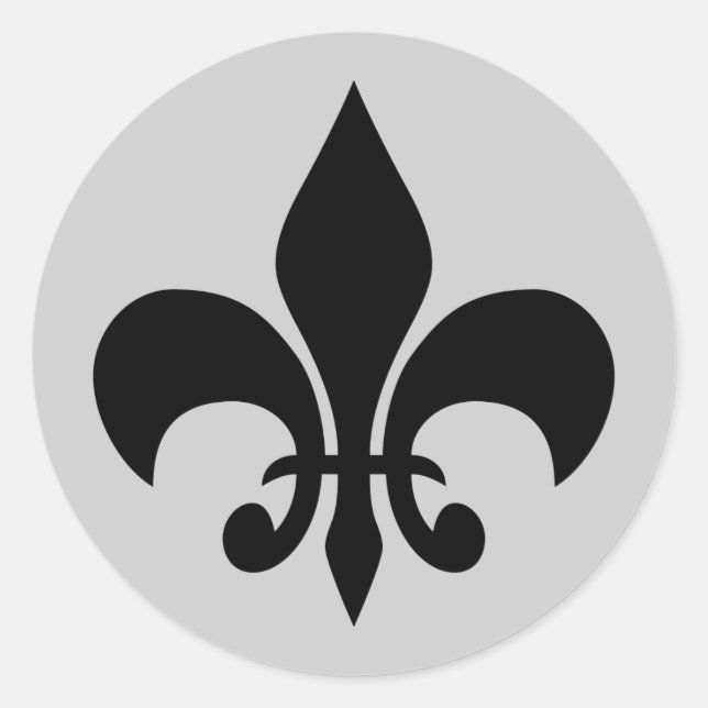 Redonda Fleur de lis Gray Round Pegatina (Anverso)