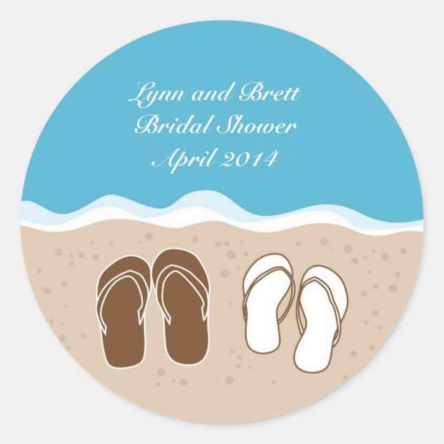 Redonda Flip Flops Bridal Shower Favor Pegatina (Anverso)