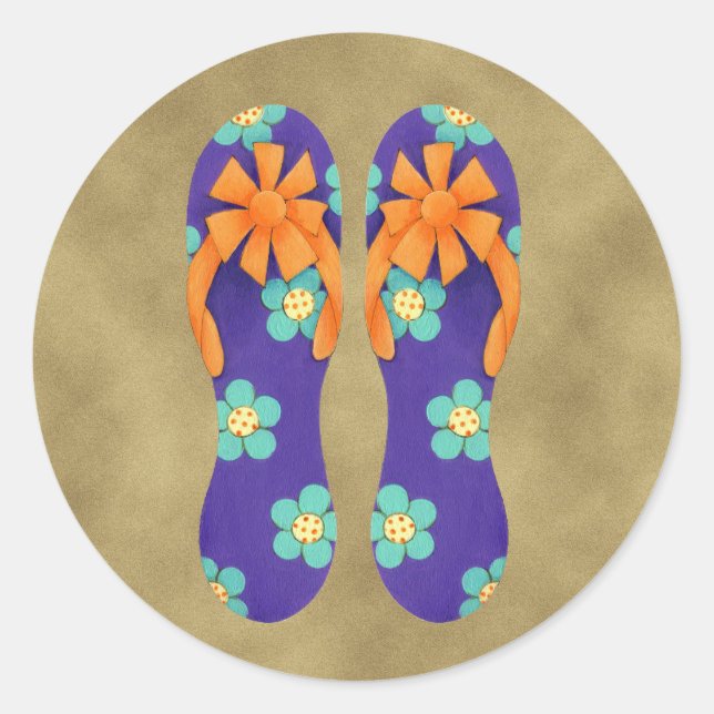 Redonda Flip Flops Floral Pegatina (Anverso)