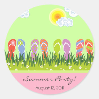 Redonda Flip Flops Fun En El Sol Fiesta Pegatina
