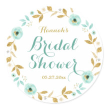 Flor de oro de menta Wreath Bridal Shower Pegatina