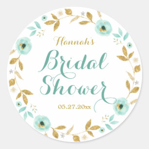 Redonda Flor de oro de menta Wreath Bridal Shower Pegatina