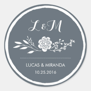 Redonda Flor gris y Pegatina del  de la boda de la corona 