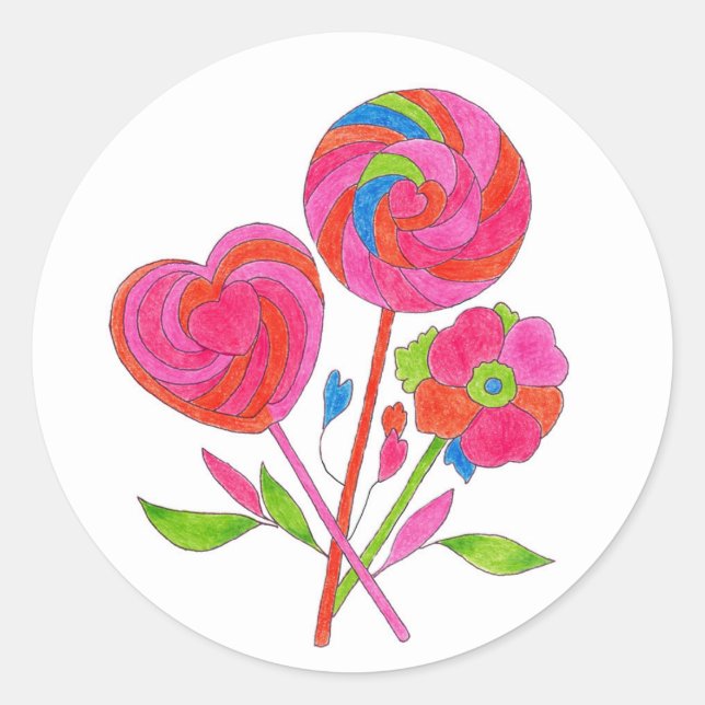 Redonda Flor Lollipop pegatina (Anverso)
