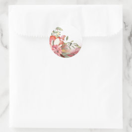 Redonda Flor rosa en acuarela Pegatina cuadrado