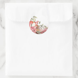 Redonda Flor rosa en acuarela Pegatina cuadrado