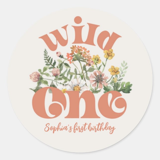 Redonda Flor silvestre acuarela Gracias Pegatina (Anverso)