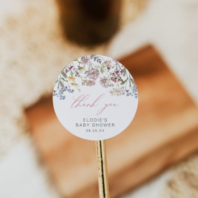 Redonda Flor silvestre Baby Shower Ronda Pegatina Floral R (Subido por el creador)