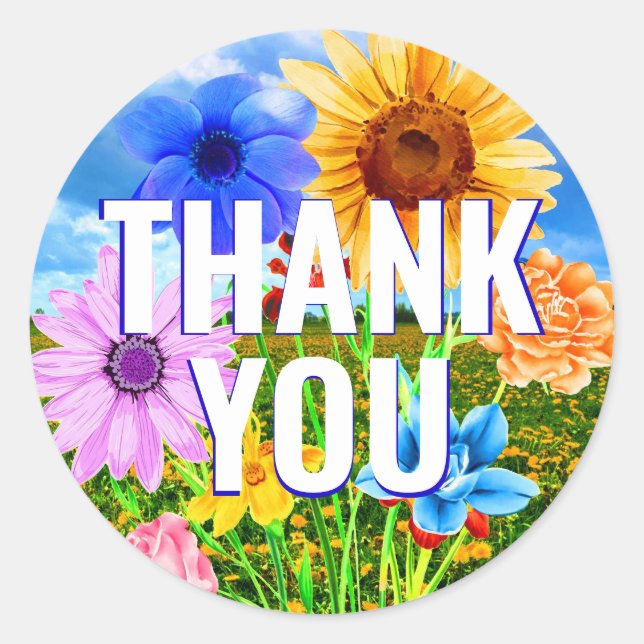 Redonda Flor silvestre Wreath - Floral Gracias Pegatina (Anverso)