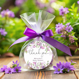 Redonda Flor violeta Gracias Pegatina redondeado clásico
