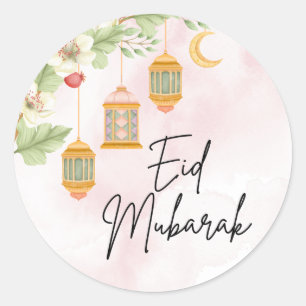 Redonda Floral acuática Eid Mubarak Pegatina