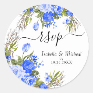 Redonda Floral azul - Pegatina redondo clásico RSVP