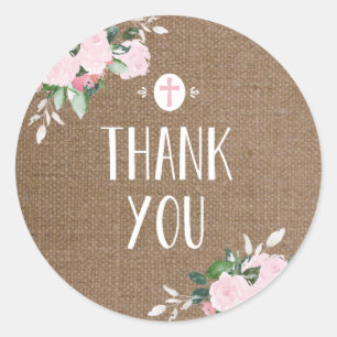 Redonda Floral Blooms Religioso Gracias Pegatina Burlap