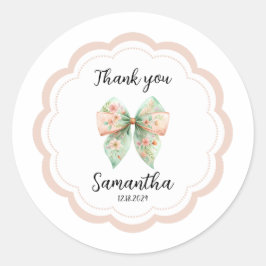 Redonda Floral Bow Gracias Pegatina