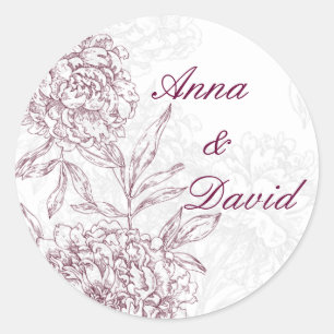 Redonda Floral Bride Groom Boda Pegatina de foca Vino rojo