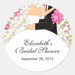 Redonda Floral Bride Groom Bridal Shower Pegatina Rosa