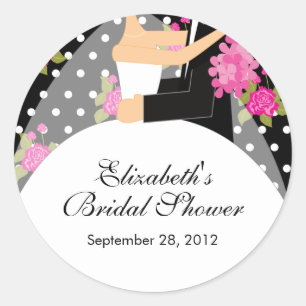 Redonda Floral Bride Groom Bridal Shower Pegatina Rosa