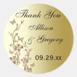 Redonda Floral de oro negro con mariposas Pegatina