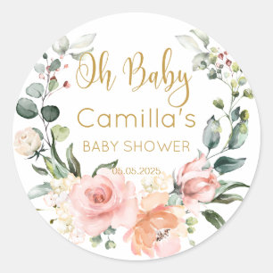 Redonda Floral floral Baby Shower Classic Round Pegatina