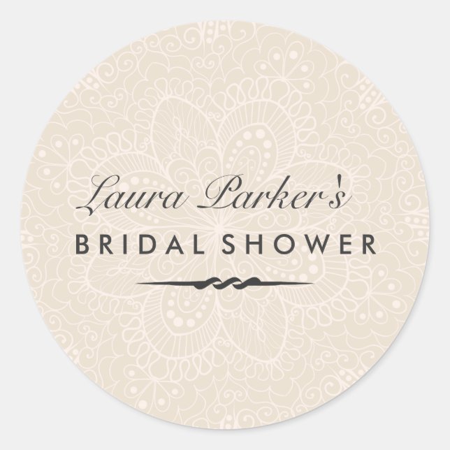 Redonda Floral Lace | Cream Bridal Shower Pegatina (Anverso)