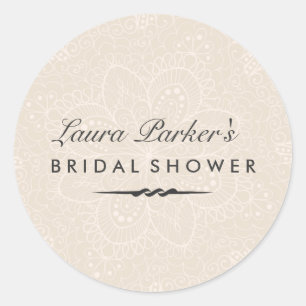 Redonda Floral Lace   Cream Bridal Shower Pegatina