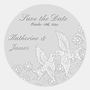 Redonda Floral Lace Platinum Save the Date Pegatina