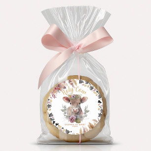 Redonda Floral Santa Vaca Primer Pegatina del Favor del Cu