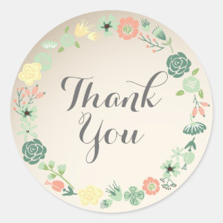 Redonda Floral Wreath Gracias Pegatina
