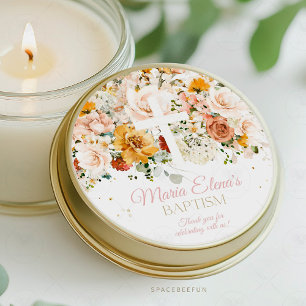 Redonda Flores acuarelas y pegatina del bautismo de oro